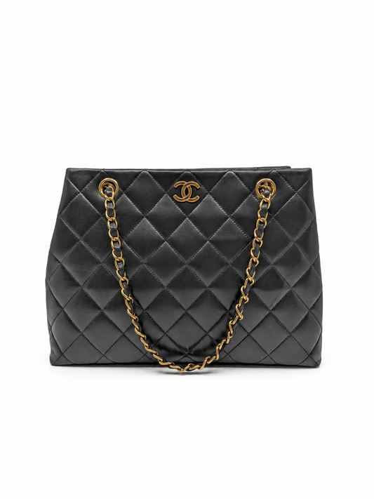 Vintage Chanel Kelly Tote Black Lambskin 24K Gold Hardware