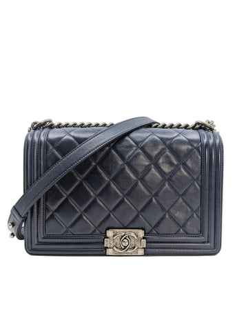 Chanel Le Boy Large Navy Lambskin Ruthenium Metal Hardware