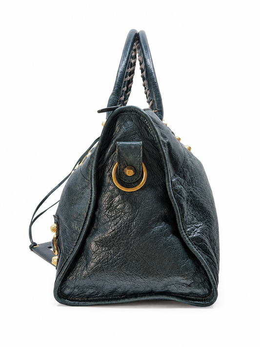 Balenciaga Large City Bag in Dark Green Gold Hardware