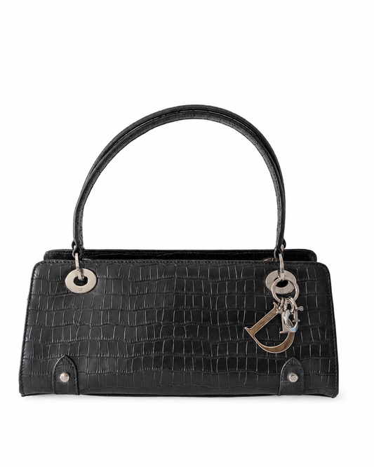 Rare Vintage East West Lady Dior Black Cannage Calfskin Silver Hardware
