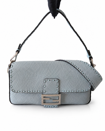 Brand New Fendi Medium Baguette Light Blue Leather Silver Hardware