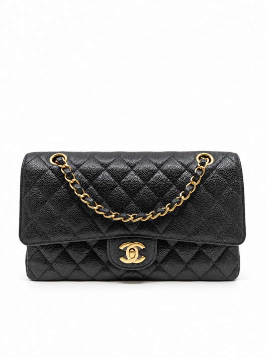 Full Box Like New Chanel CF Medium Black Caviar Gold Hardware