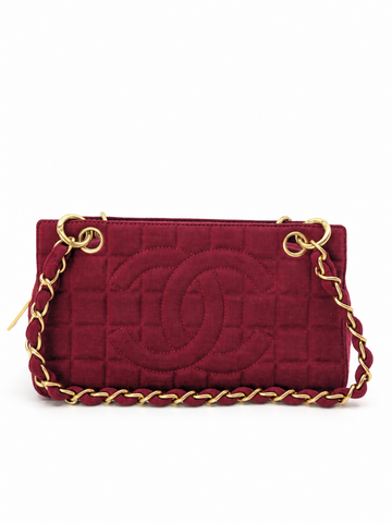 Chanel Chocolate Bar Burgundy Jersey Shoulder Bag Gold Hardware