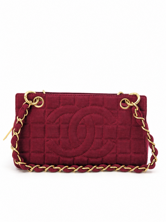 Chanel Chocolate Bar Burgundy Jersey Shoulder Bag Gold Hardware