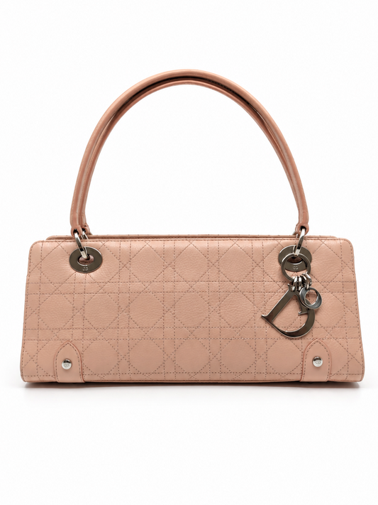 Rare Vintage East West Lady Dior Pink Cannage Calfskin Silver Hardware