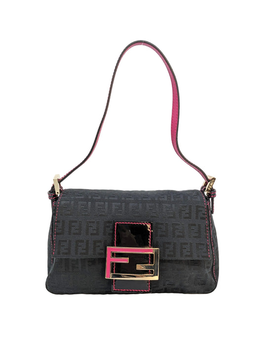 Rare Vintage Fendi Mini Mama Baguette in Black and Pink Gold Hardware