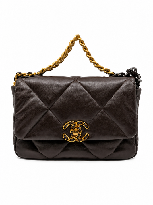 Chanel C19 Single Flap Chocolate Brown Small Bag