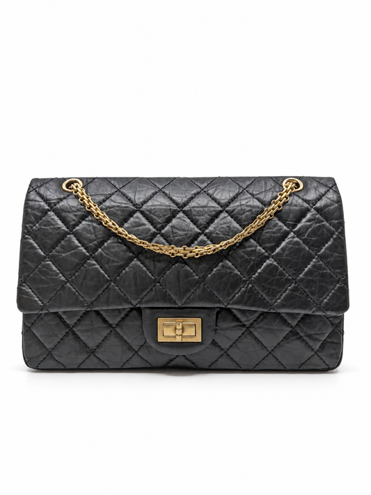 Full Box Chanel Reissue 2.55 Jumbo (227) Black Aged Calfskin