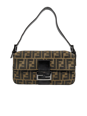Rare Vintage Fendi Baguette in Brown Zucca Shiny Gunmetal Hardware