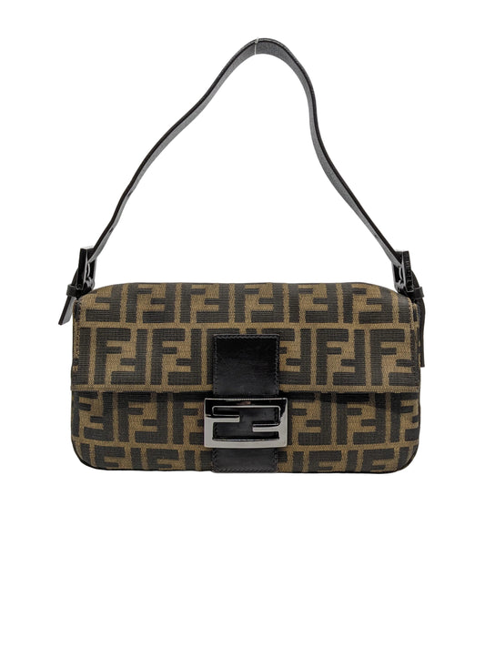 Rare Vintage Fendi Baguette in Brown Zucca Shiny Gunmetal Hardware