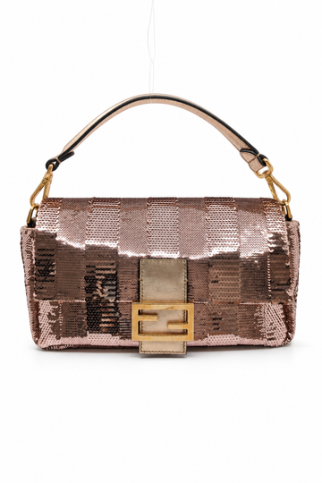 Fendi Medium Baguette in Champagne Pink Sequins Gold Hardware