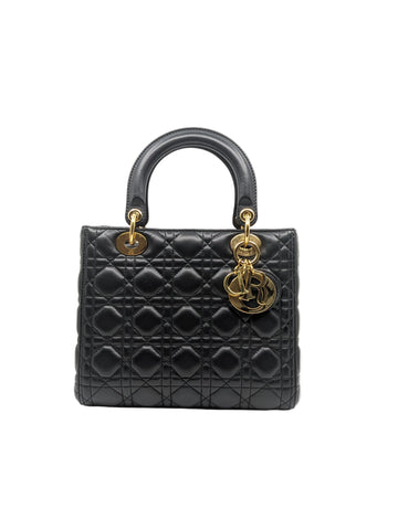 Lady Dior Black Medium Gold Hardware