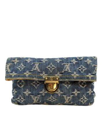 Louise Vuitton Plat Clutch Denim Gold Hardware