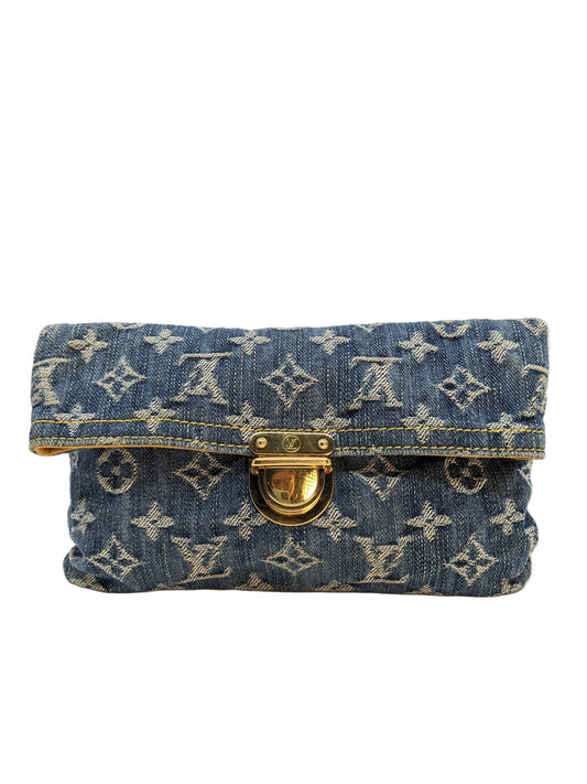 Louise Vuitton Plat Clutch Denim Gold Hardware
