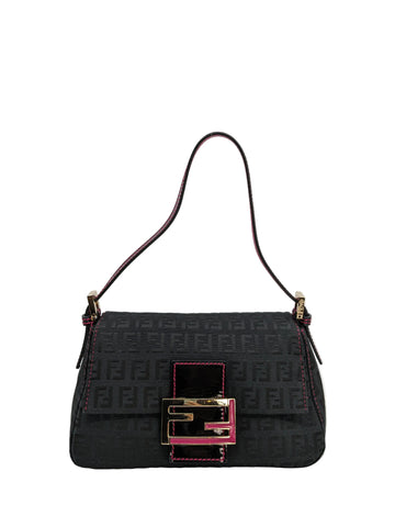 Rare Vintage Fendi Mini Mama Baguette in Black and Pink Gold Hardware