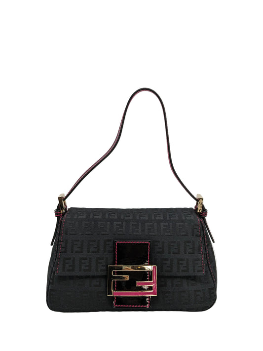 Rare Vintage Fendi Mini Mama Baguette in Black and Pink Gold Hardware