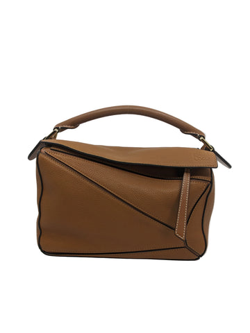 Loewe Small Puzzle in Tan Colour Grained Leather Gold Hardware