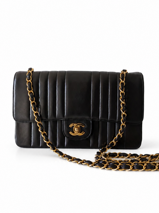Rare Chanel Medium Single Flap Verticle Quilted Lambskin 24K Gold Hardware