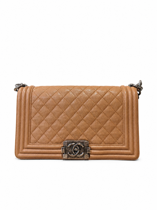 Chanel Le Boy Old Medium Caramel Brown Caviar Gunmetal Hardware