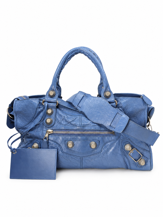 Balenciaga Large City Bag in Blue Gold Hardware