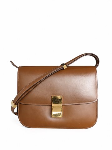 Celine Box Bag Brown Calfskin Gold Hardware