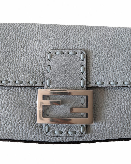 Brand New Fendi Medium Baguette Light Blue Leather Silver Hardware