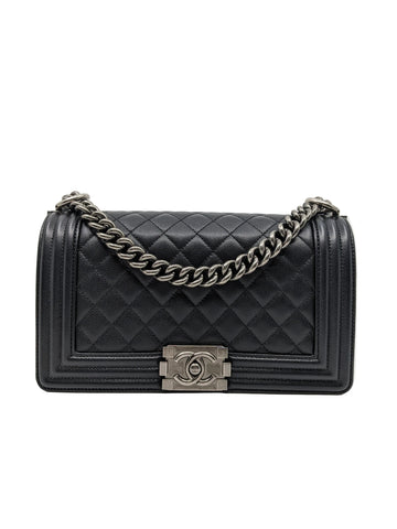 Chanel Le Boy Old Medium Black Caviar Rethenium Hardware