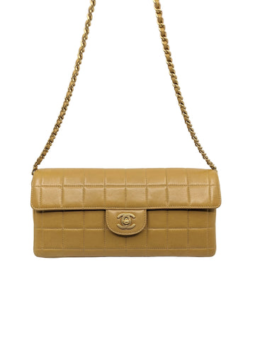 Vintage Chanel Chocolate Bar Lambskin Dark Beige Shoulder Bag Gold Hardware