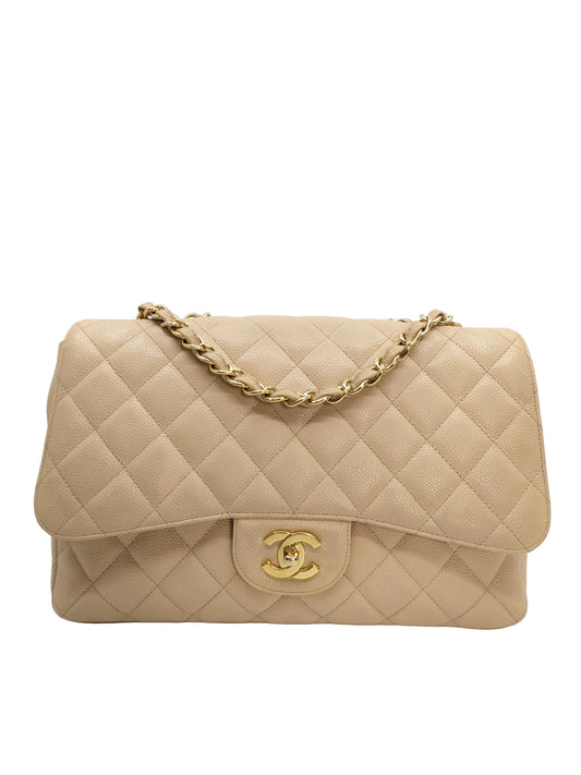 Chanel CF Jumbo Beige Caviar Gold Hardware