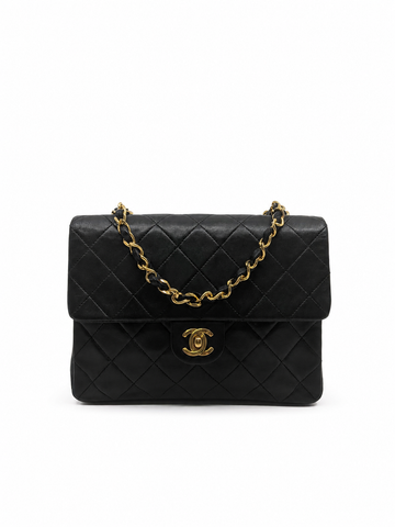 Rare Vintage Chanel Mini Square Black Lambskin 24K Gold Hardware