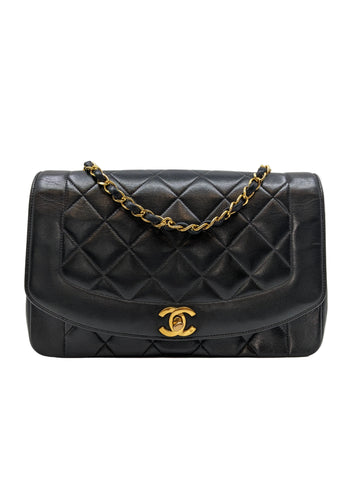 Vintage Chanel Black Small Diana 24K Gold Hardware