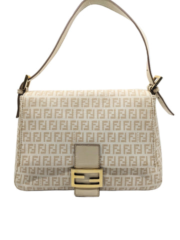 Rare Vintage Fendi Baguette in White Beige Canvas Gold Hardware