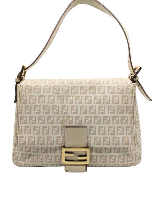 Rare Vintage Fendi Baguette in White Beige Canvas Gold Hardware
