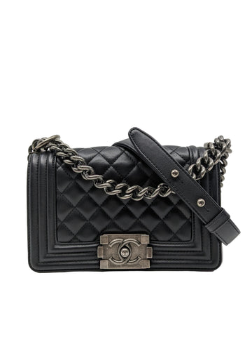 Chanel Small Le Boy Bag Black Lambskin Gunmetal Hardware
