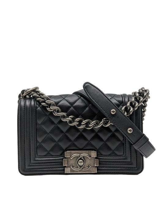 Chanel Small Le Boy Bag Black Lambskin Gunmetal Hardware