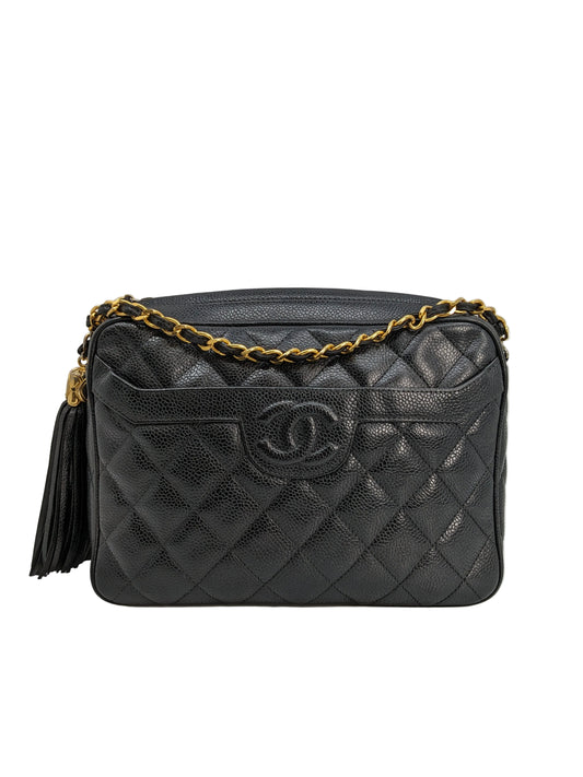 Rare Vintage Chanel Small Camera Black Caviar Bag