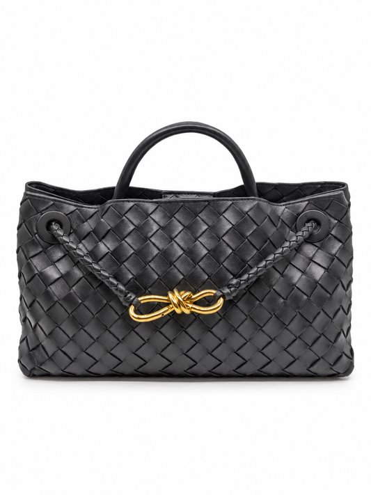 Bottega Veneta East West Andiamo in Black Leather Gold Hardware