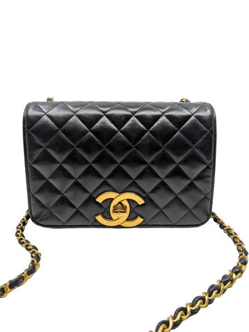 Rare Vintage Chanel Single Flap Oversized CC Dark Navy Lambskin Small 24K Gold Hardware