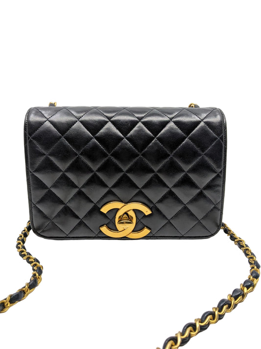 Rare Vintage Chanel Single Flap Oversized CC Dark Navy Lambskin Small 24K Gold Hardware