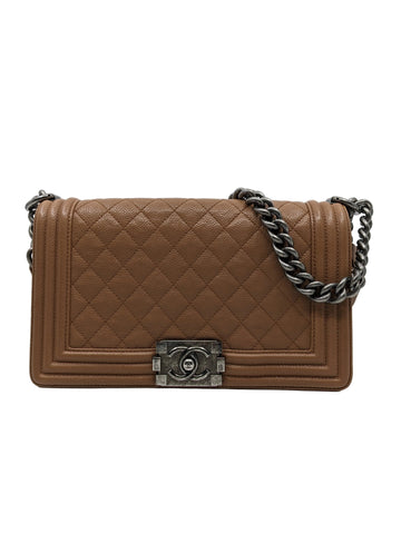 Chanel Le Boy Old Medium Caramel Brown Caviar Gunmetal Hardware