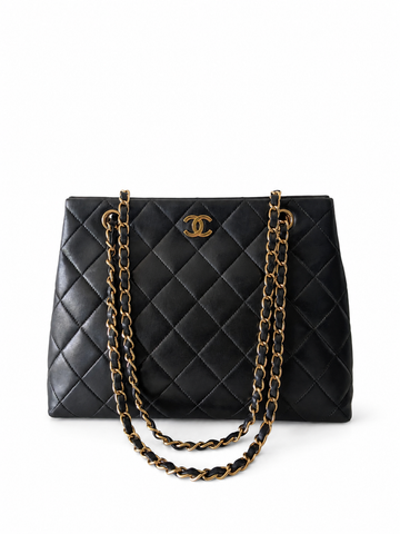 Vintage Chanel Kelly Tote Black Lambskin Gold Hardware 24K Gold Hardware