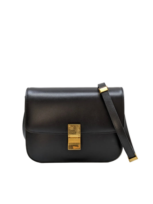 Classique Celine Box Bag in Medium Black Shiny Calfskin