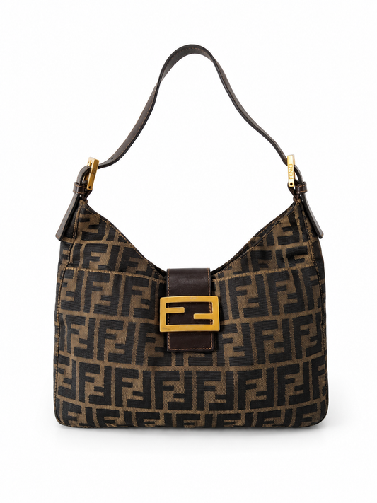 Rare Vintage Fendi Zucca Canvas Shoulder Bag Gold Hardware