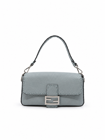 Brand New Fendi Medium Baguette Light Blue Leather Silver Hardware