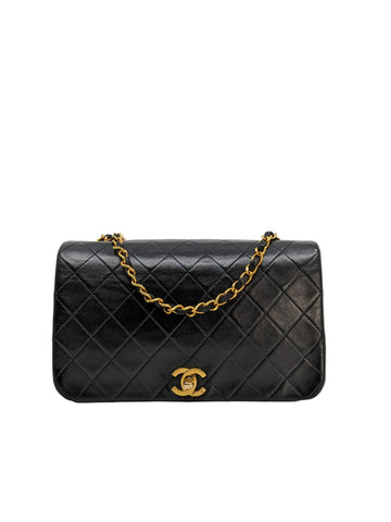 Vintage Chanel Small Single Flap Black Lambskin Gold Hardware