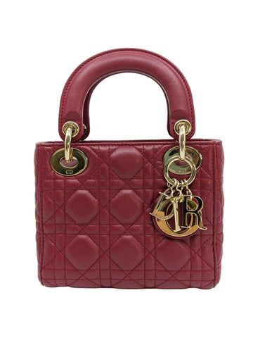 Lady Dior Mini Burgundy Gold Hardware