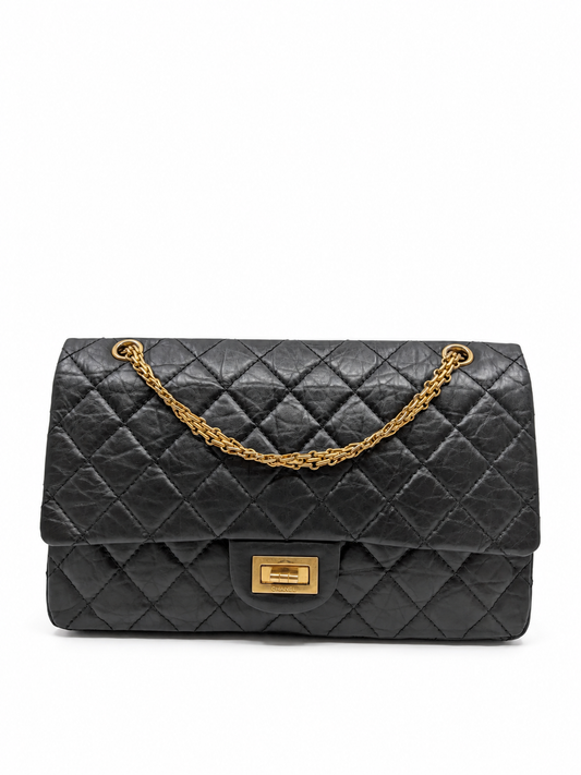 Full Box Chanel Reissue 2.55 Jumbo (227) Black Aged Calfskin
