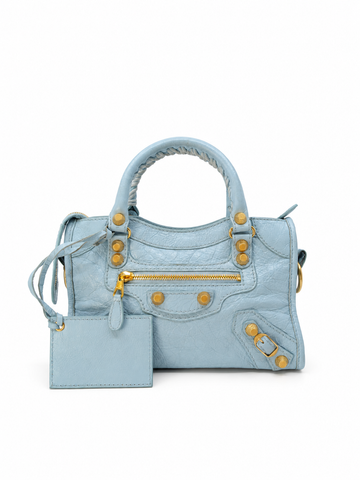 Balenciaga Mini City Baby Blue Gold Hardware