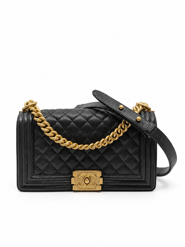 Full Box Like New Chanel Le Boy Old Medium Black Caviar Gold Hardware