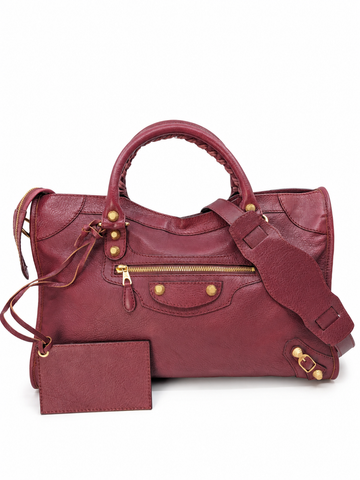 Balenciaga Medium City Burgundy Gold Hardware